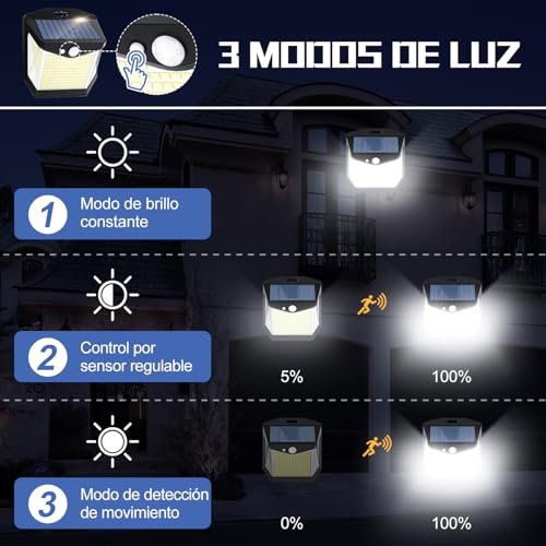 Thumbnail 4 de Vanranger Solar Luz LED Exterior Movimiento — 248 LED, 6 Paquetes, IP65, Sensor 270°