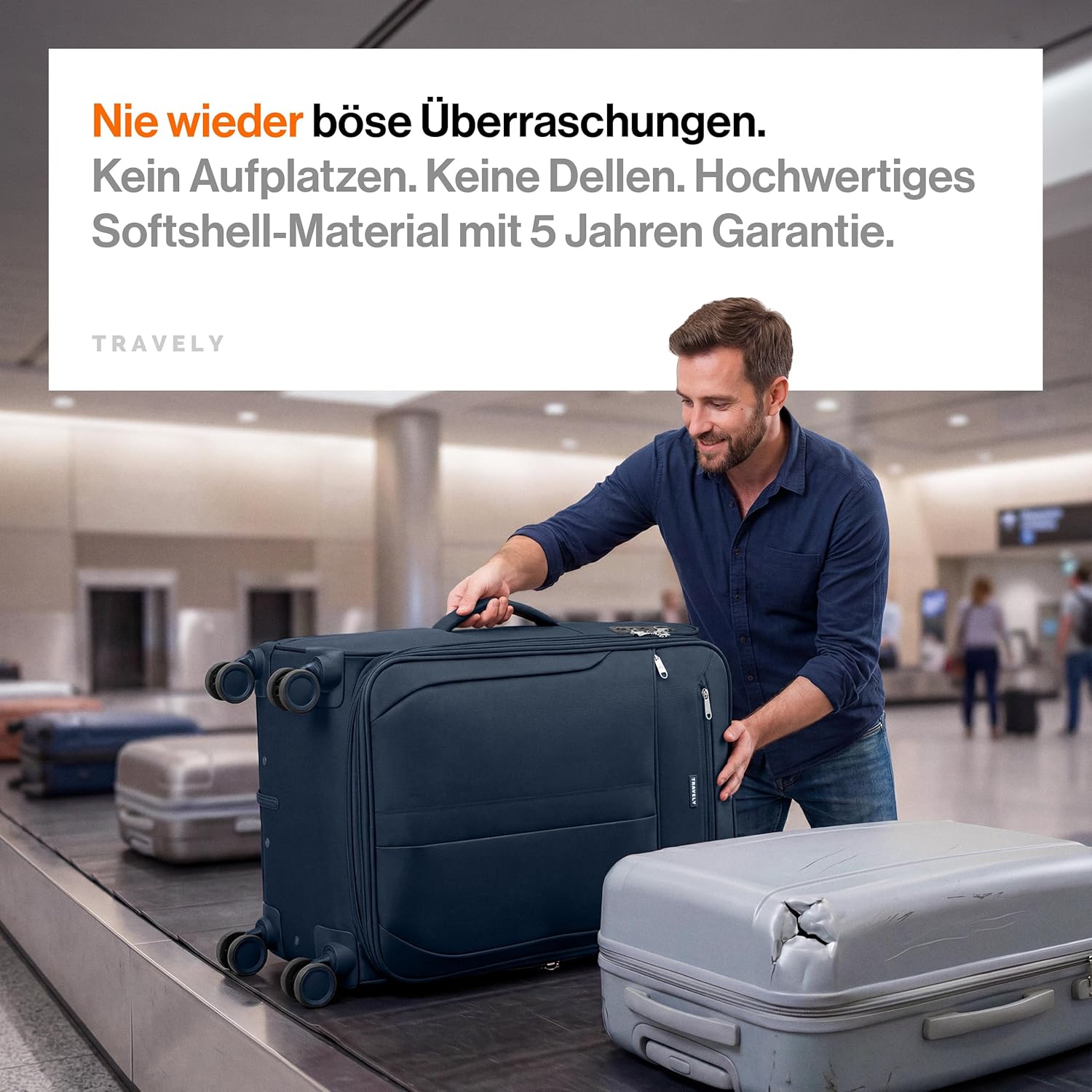 Detalle 2 de Travely Stoffkoffer XL – Großer, leichter Reisekoffer mit 4 Rollen und TSA-Schloss