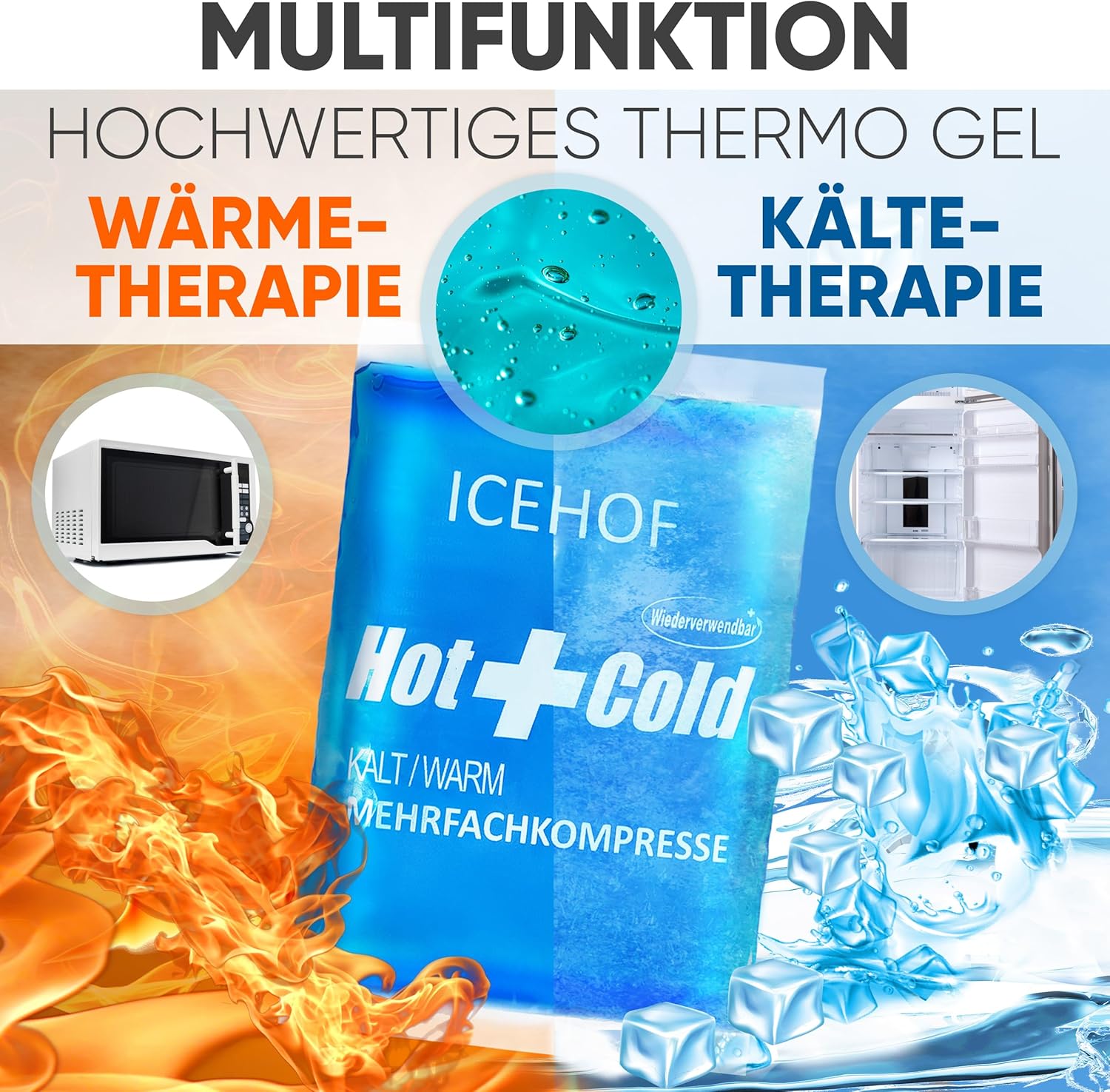 Thumbnail 4 de ICEHOF Kühlpads (3x) Soft-Gel – kühl- und warm einsetzbare Kühlkissen für mehrere Körperzonen