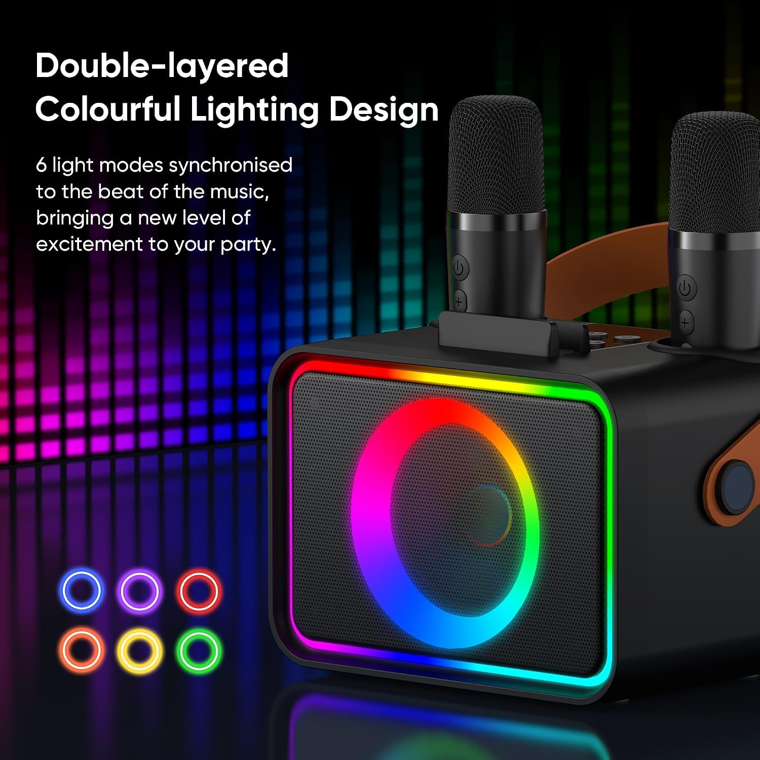 Detalle de Wowstar Karaoke Machine 2: Portable Bluetooth Karaoke Speaker with 2 mics and Disco Lights
