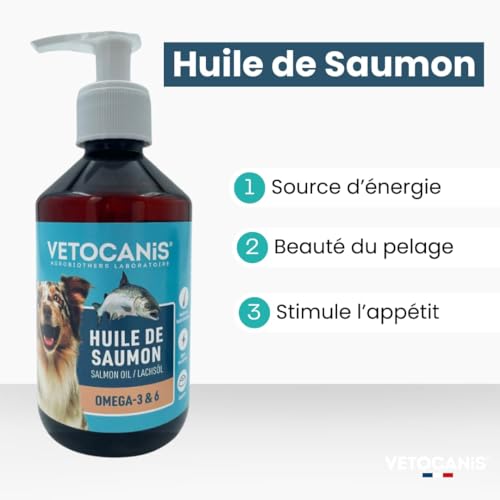 Detalle de Vetocanis Huile de Saumon pour Chien et Chat – 250 ml, complément alimentaire riche en oméga 3 et 6