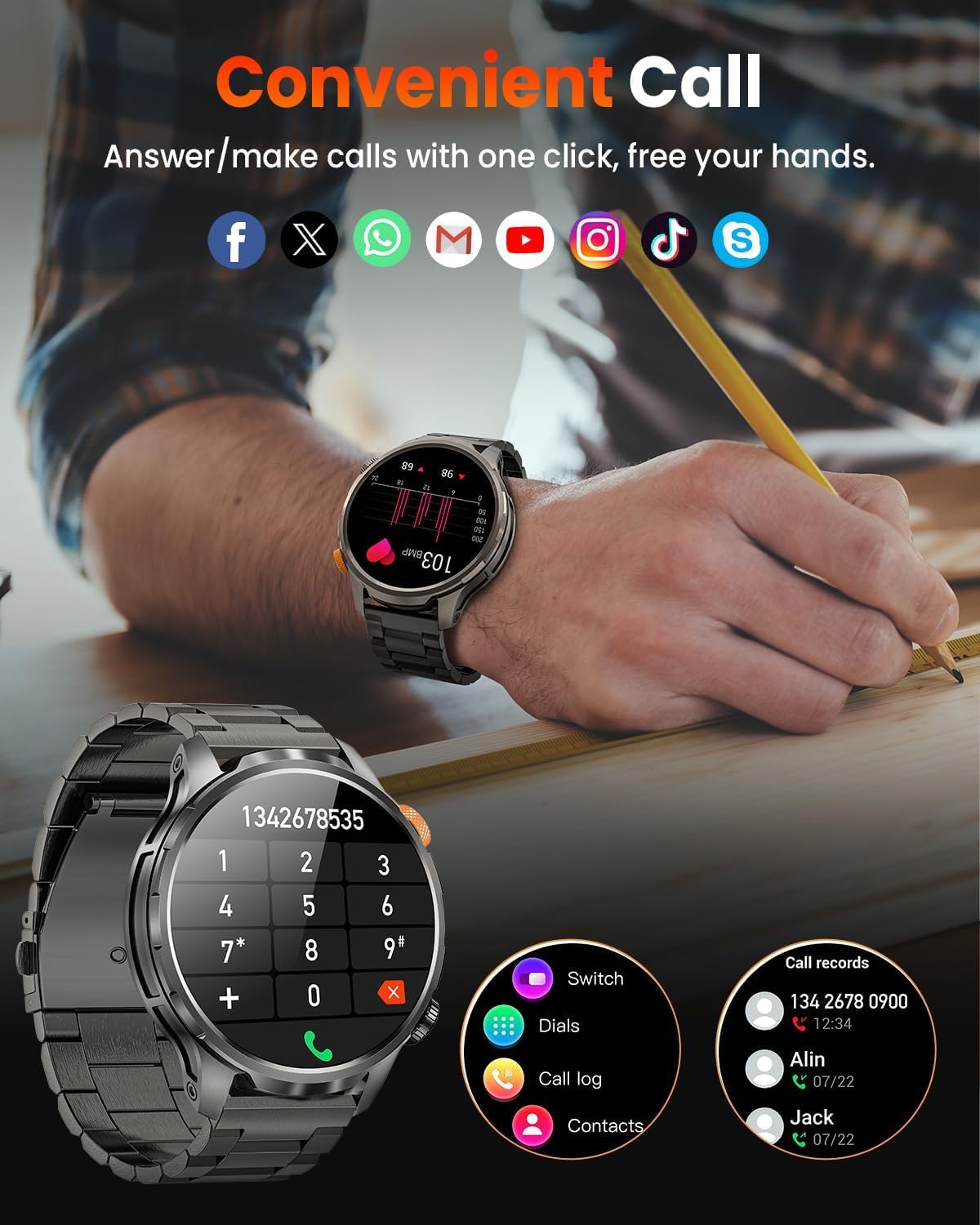 Thumbnail 5 de BANLVS Military Smart Watch for Men with 100 Days Battery, LED Flashlight, Heart Rate & SpO2