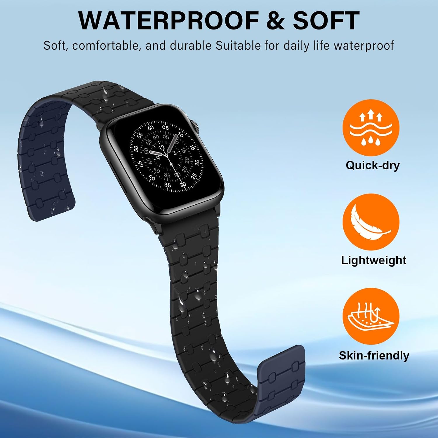 Detalle de Sixmoat Double Sided Wearable Magnetic Strap for Apple Watch 42mm (Series 10/11) – Dark Blue-Black