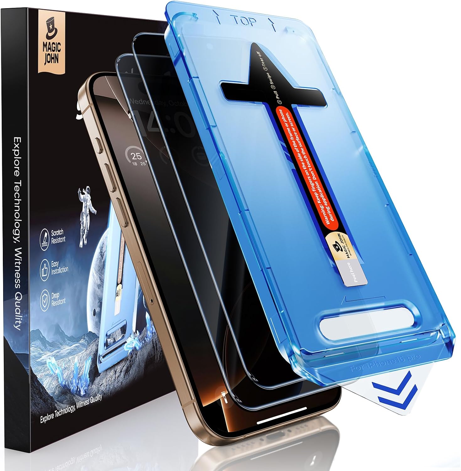 Detalle de MAGIC JOHN iPhone 16 Pro 6.3" Privacy Glass protector