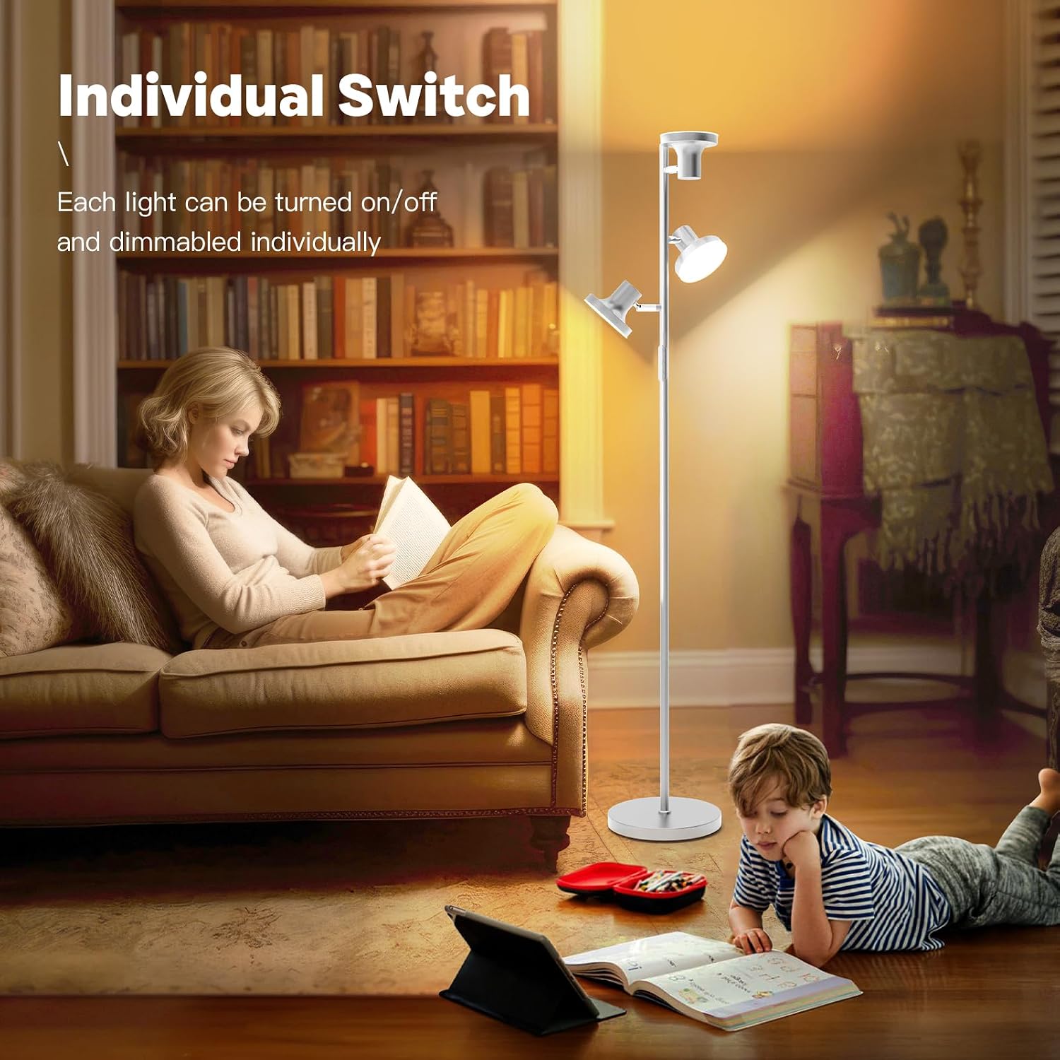 Detalle 2 de SIBRILLE FLH-036-F1 36W LED Tree Floor Lamp, Dimmable with Remote and Touch Control