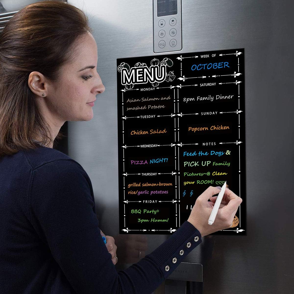 Detalle 2 de DumanAsen Magnetic Fridge Calendar & Meal Planner (16 x 12 in) with 8 colour pens