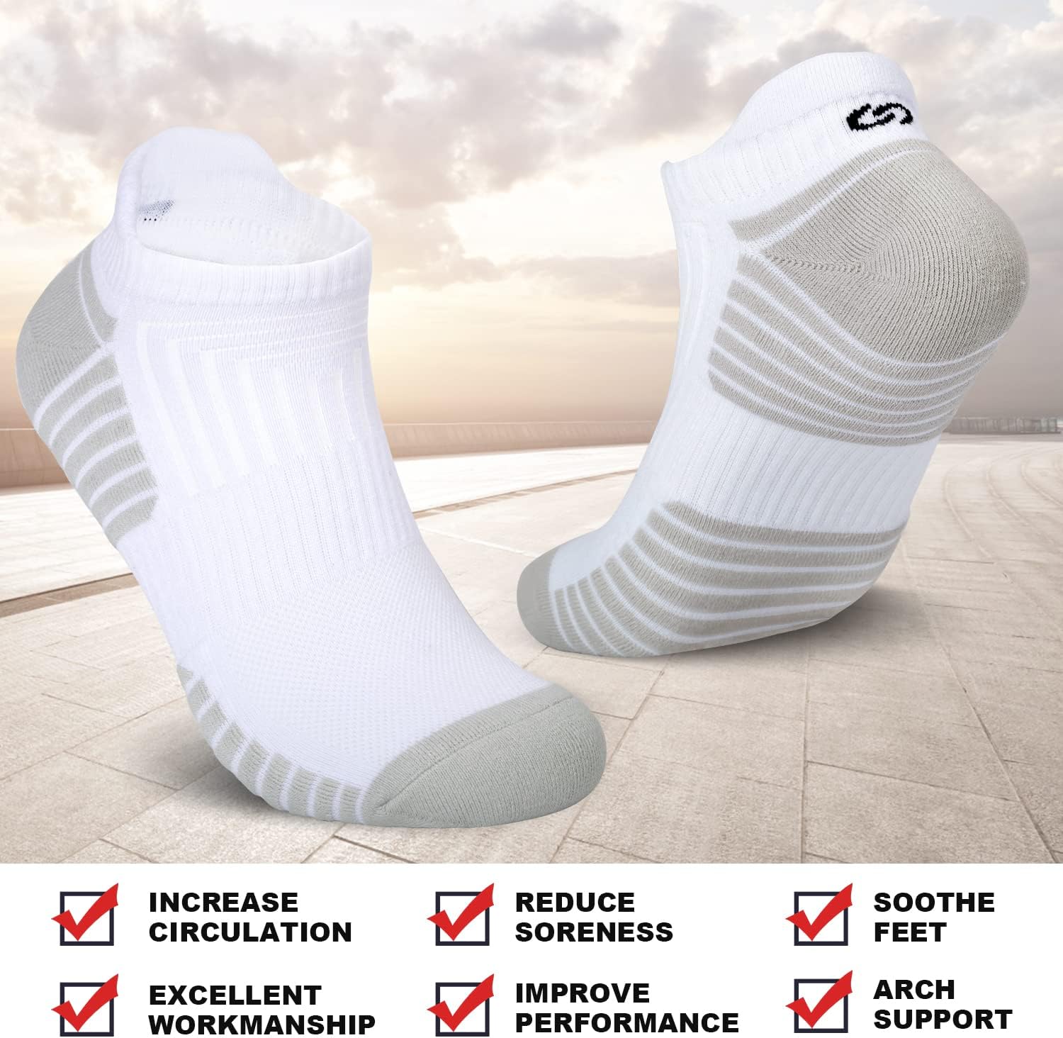 Detalle de coskefy Thick Cushion Ankle Running Socks (Anti-Blister Cotton) – 6 Pairs