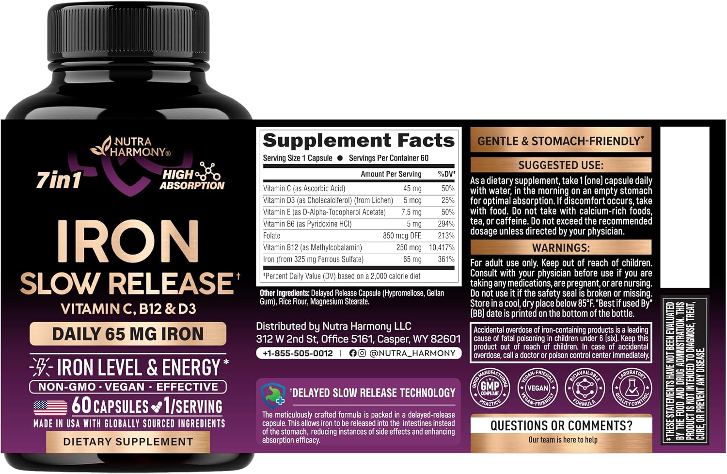 Detalle 2 de NUTRAHARMONY NH-IRNCPS60 Iron Supplement for Women, 65 mg Slow-Release