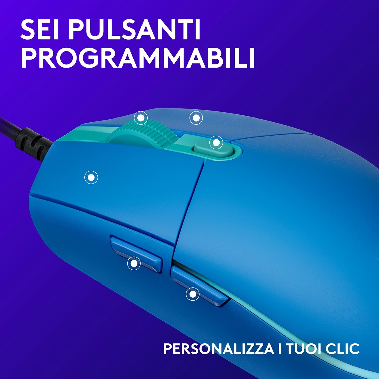 Thumbnail 2 de Logitech G G203 LIGHTSYNC mouse gaming RGB con 8000 DPI e 6 pulsanti programmabili, blu