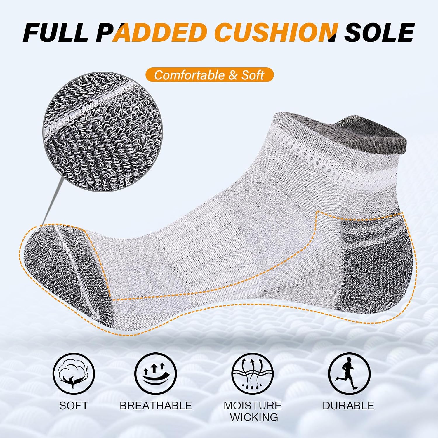 Detalle de Niorasen 10 Pairs Cushioned Trainer Socks – Breathable, Anti-Blister, Unisex Cotton Sports Socks