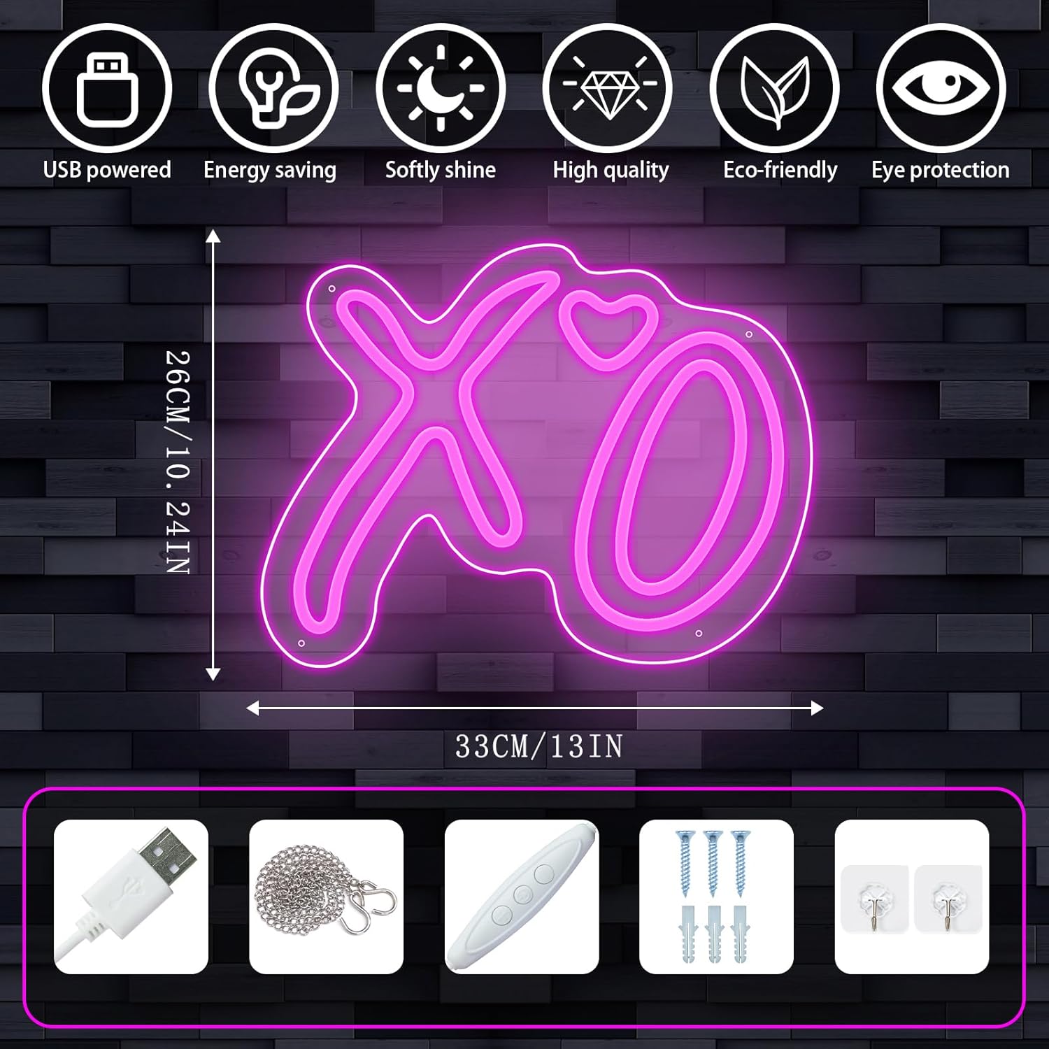 Detalle de DWOOKE XO Herz-Neonschilder – rosa LED-Neonlicht für Wanddekoration, USB-dimmbar
