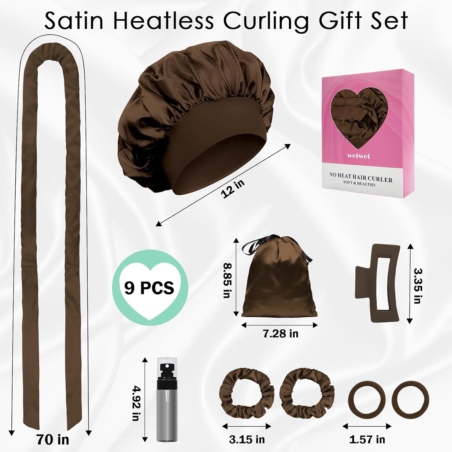Detalle de weiwei Satin Heatless Overnight Curls – Lockenwickler ohne Hitze mit Satin, 70" (178 cm), 9-teilig