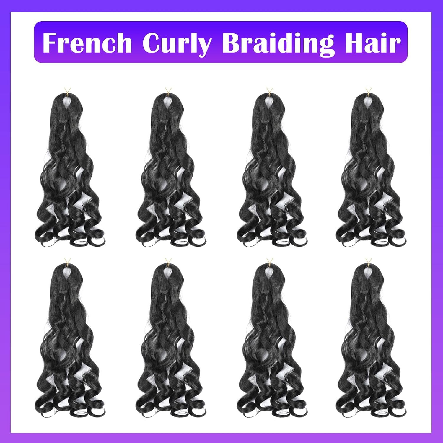Detalle de RENJOING French Curly Braiding Hair – 8 Packs vorgedehntes Flechthaar (1B, 45 cm)