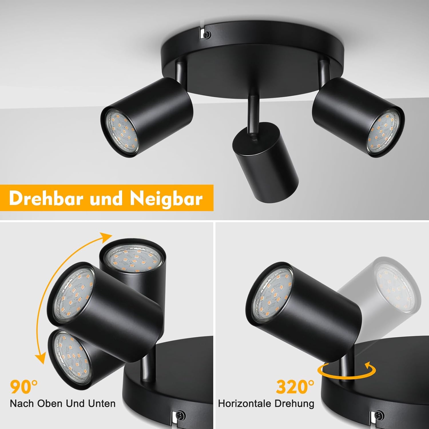 Thumbnail 1 de Smanu Deckenstrahler 3-flammig schwenkbar (GU10) in Schwarz, dreh- und neigbar – ohne Leuchtmittel