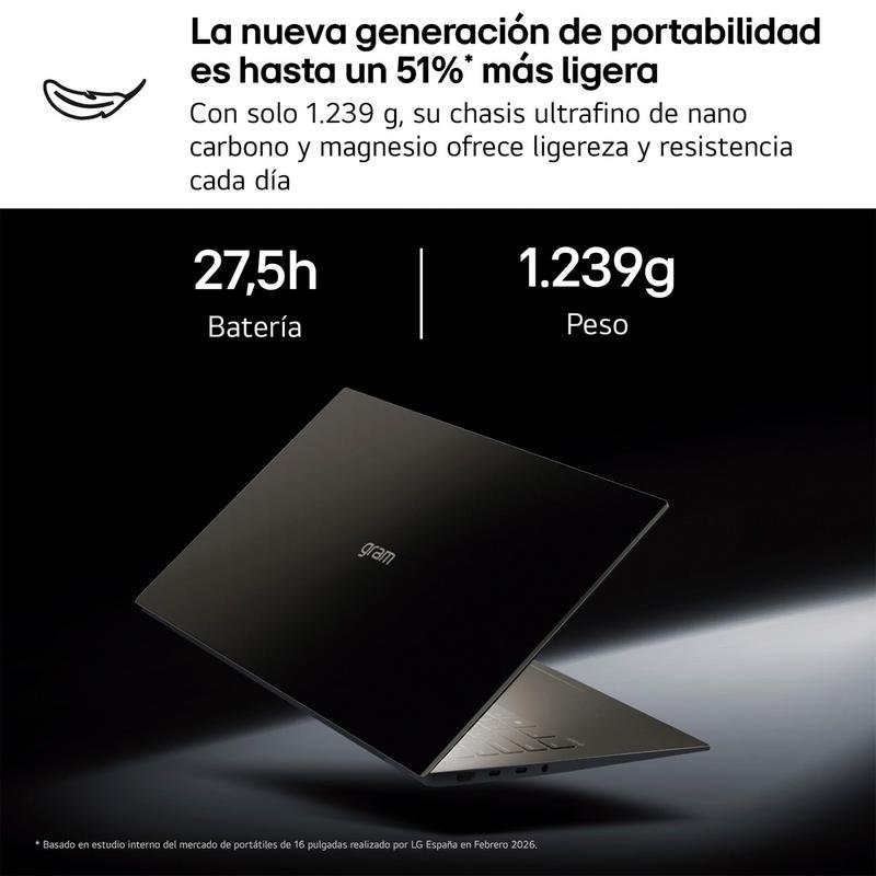 Detalle 2 de LG Gram 16Z90S 16" con Intel Core Ultra 7 155H, 32 GB RAM, 512 GB SSD y Arc Graphics — sin sistema operativo