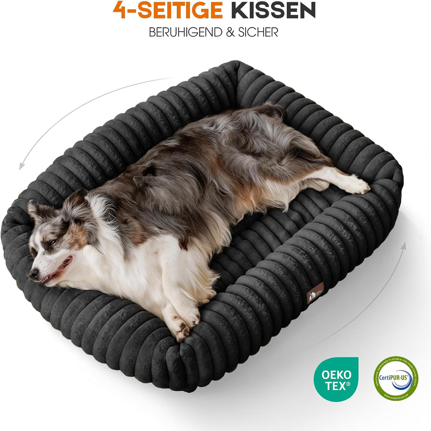 Detalle de Upvilla Luxusweicher Hundekorb – Vier-Seiten-Hundebett mit Memory-Schaum, abnehmbarem Bezug (Schwarz, 92 × 69 × 20 cm)