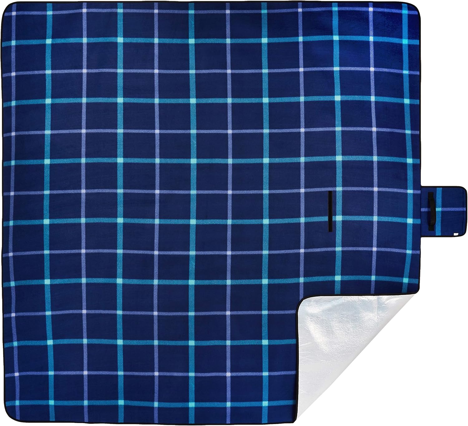 Detalle 2 de Amazon Basics Coperta da picnic impermeabile 200x200 cm, blu scuro con motivo quadretti