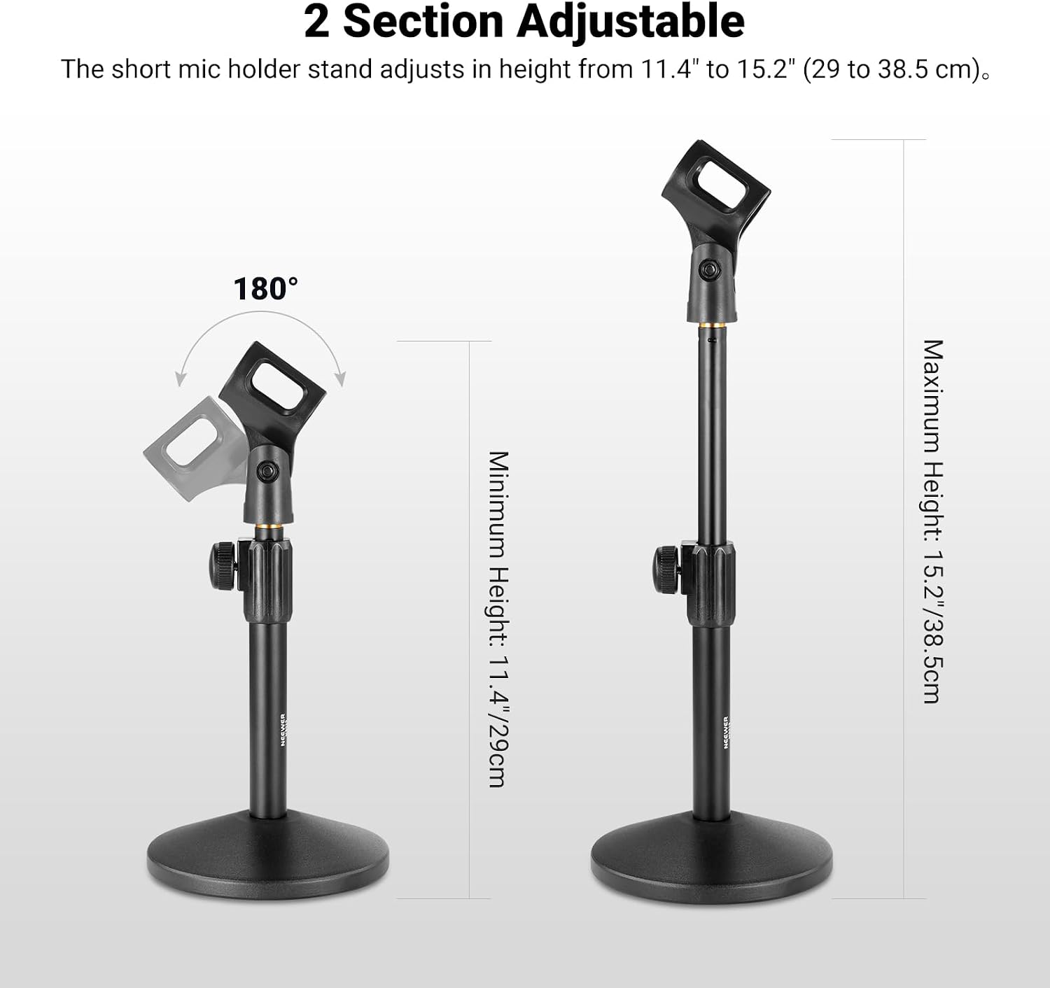 Detalle 2 de NEEWER MS015 Desk Microphone Stand, Adjustable Metal Tabletop Mount