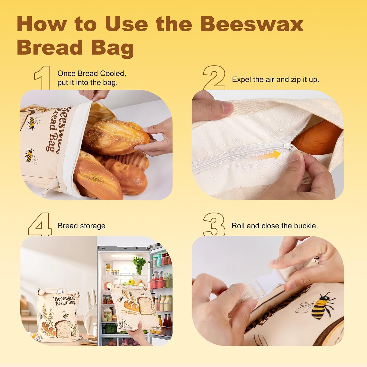 Thumbnail 3 de Nedsewor 2 Pack Beeswax Bread Bags 17x13in
