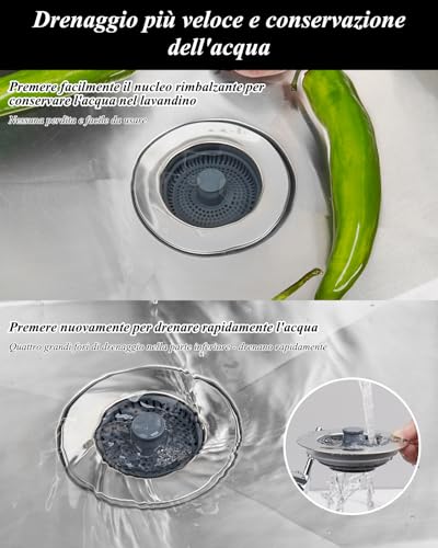 Detalle de Hibbent Setaccio e Tappo Combo per Lavello da Cucina 3-in-1 in Acciaio Inox – Anti-Intasamento