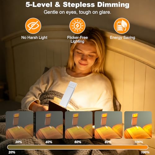 Detalle de Yuinzin Lampada da Lettura per Letto con Clip – Asta Regolabile e Testa Girevole 320°, 5Lum+Dimmer, 3 Temperature Colore