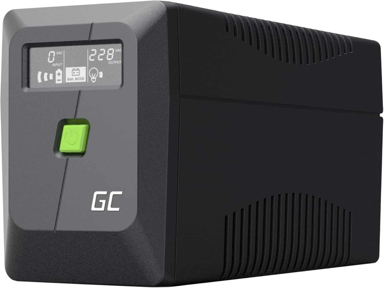 Detalle de Green Cell PowerProof UPS 650VA/360W con display LCD, batteria 12V 7Ah e prese Schuko