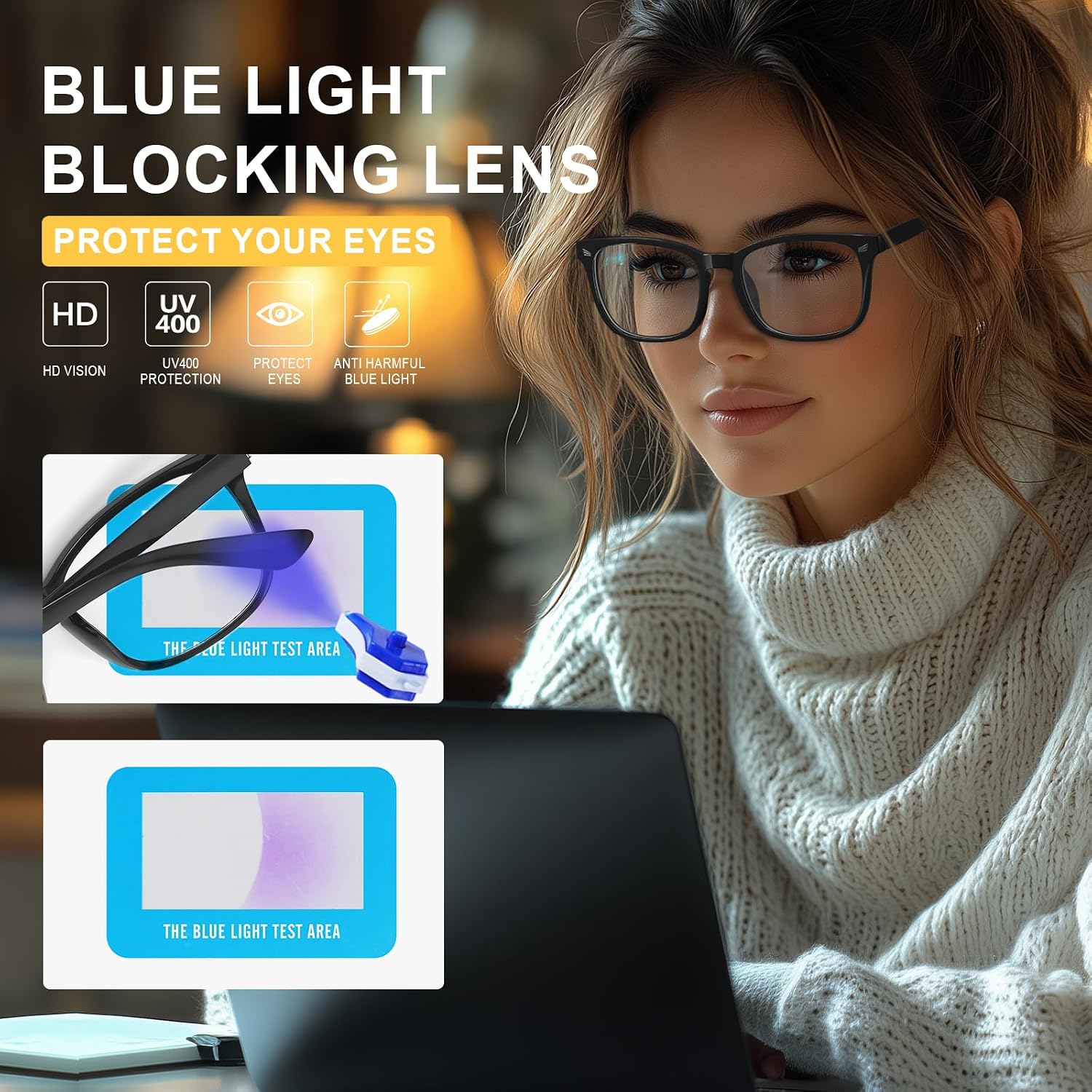 Thumbnail 1 de hunsquer Blue Light Glasses for Women and Men – Computer Blue Light Blocking Glasses