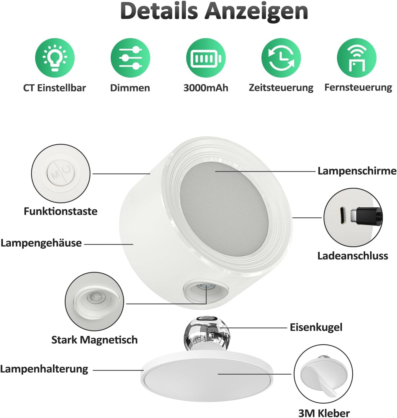 Thumbnail 4 de Lightbiz LED Akku Wandleuchte Innen 3er-Set