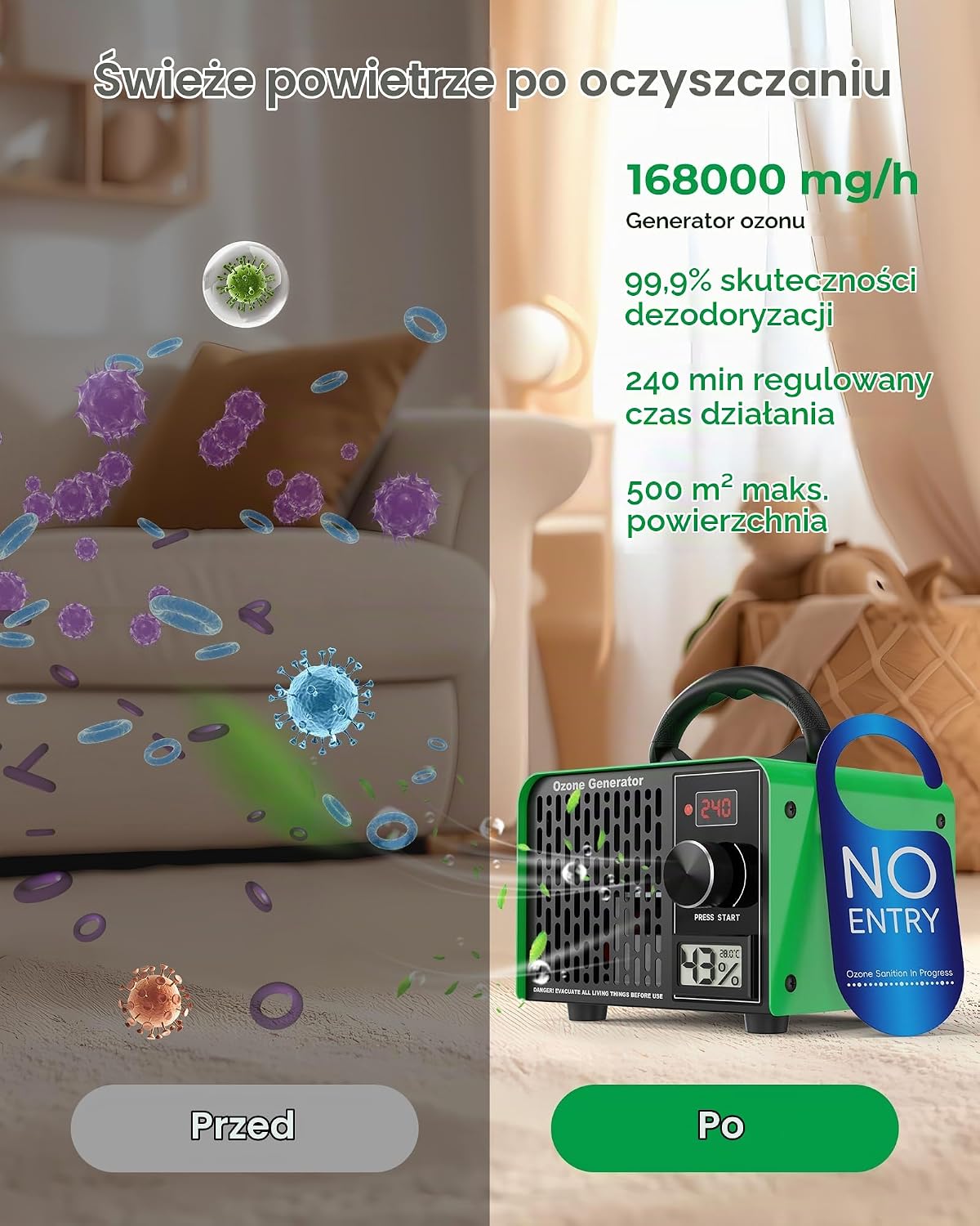 Detalle de LUXVANO FL-10H generator ozonu 168 000 mg/h, timer 240 min, wyświetlacz LED
