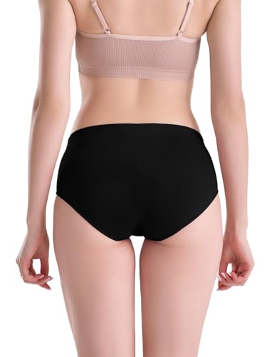 Detalle de Channo Bragas de Algodón y Bambú para Mujer, Talle Alto, sin Costuras — Pack 6 (Negro, Talla M)