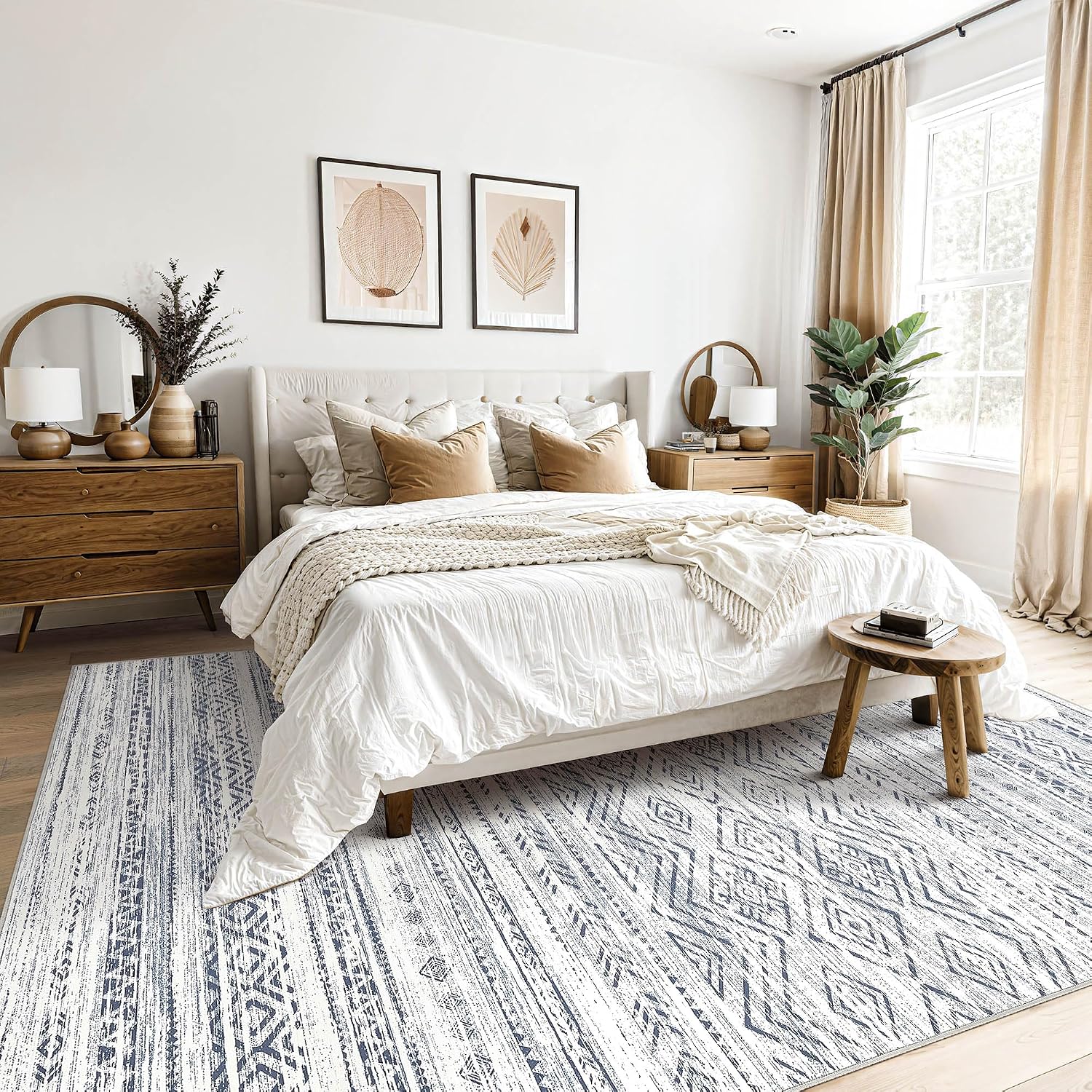 Detalle 2 de Tortania 7x9 Washable Area Rug: Soft Dark Blue Boho Moroccan Style for Living Room & Beyond