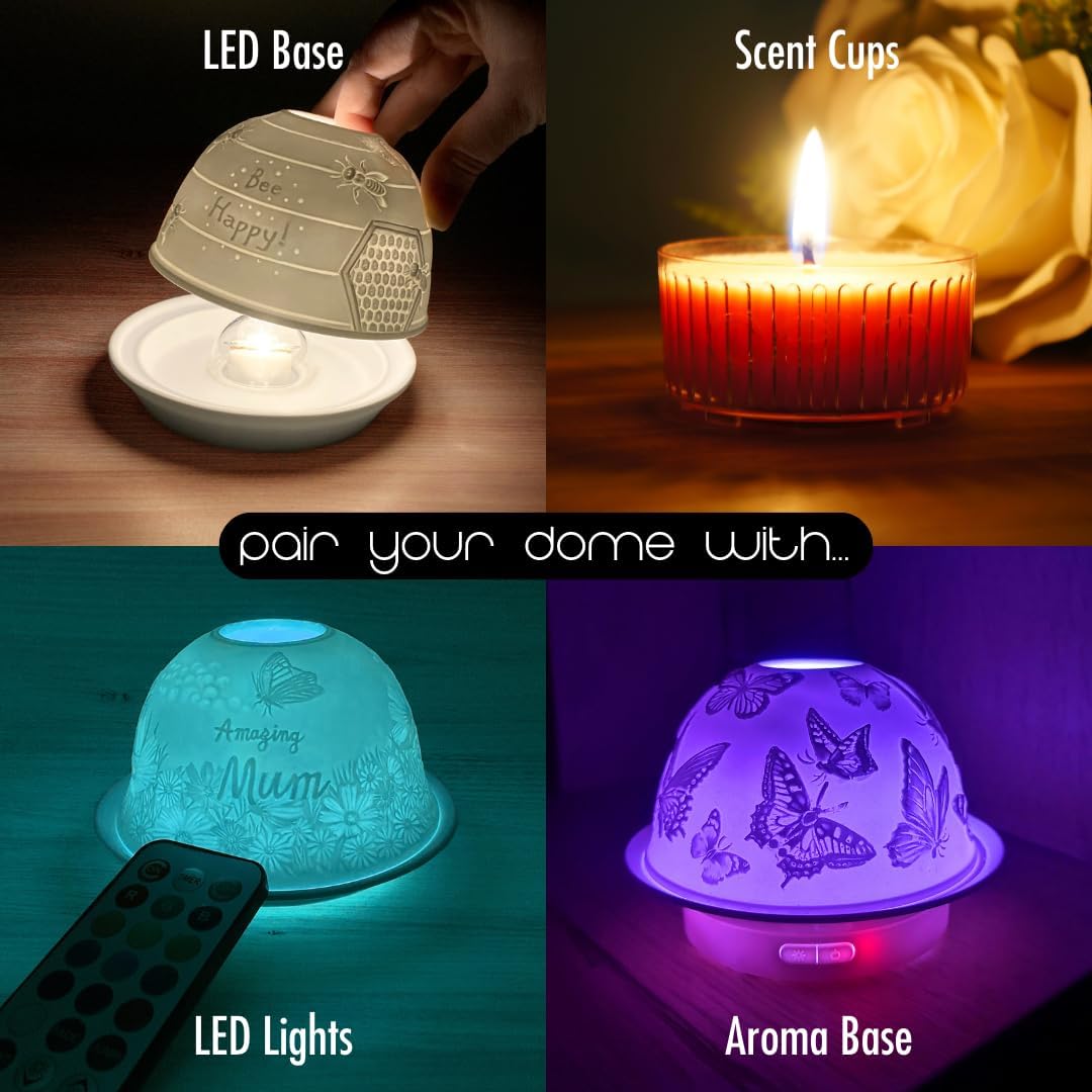 Thumbnail 3 de Cello photophore en porcelaine de lithophane motif étoilé (dôme et base pour bougie chauffe-plat ou LED)