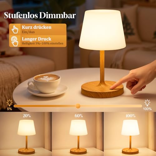 Detalle 2 de PreeOtti LED Tischlampe Kabellos Akku – tragbare Touch-Tischleuchte mit stufenloser Dimmung