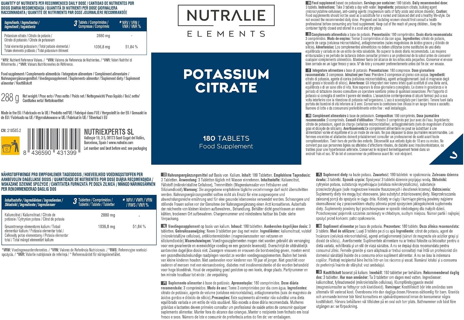 Detalle 1 de Nutralie NUTPOTAS180 Potassium Citrate Tablets, 2,880mg per daily dose