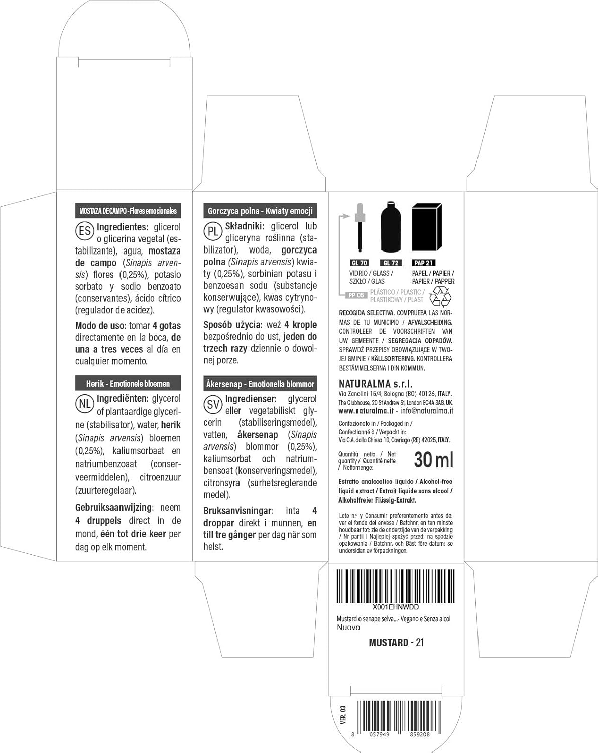 Detalle de Mustard o senape selvatica (Sinapis arvensis) Fiori emozionali Naturalma – Gocce 30 ml, estratto analcoolico