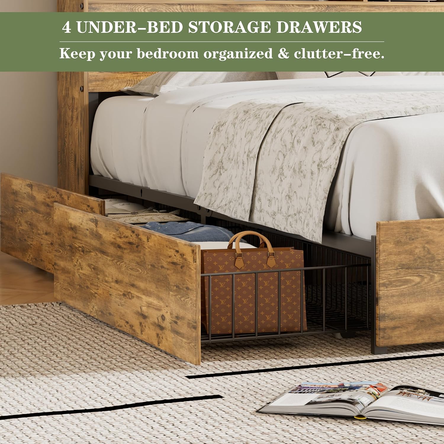 Detalle 1 de VECELO Queen Bed Frame with 50-Inch Headboard