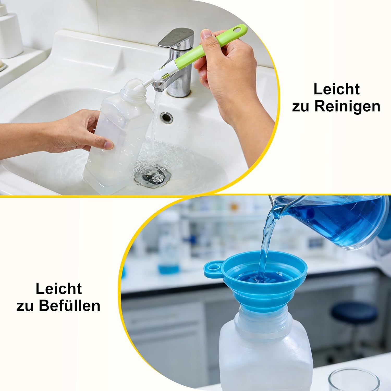Thumbnail 4 de Annickee 3x 1.000 ml Weithalsflaschen Set (HDPE) mit Schraubverschluss, Trichter, Bürste & Aufklebern