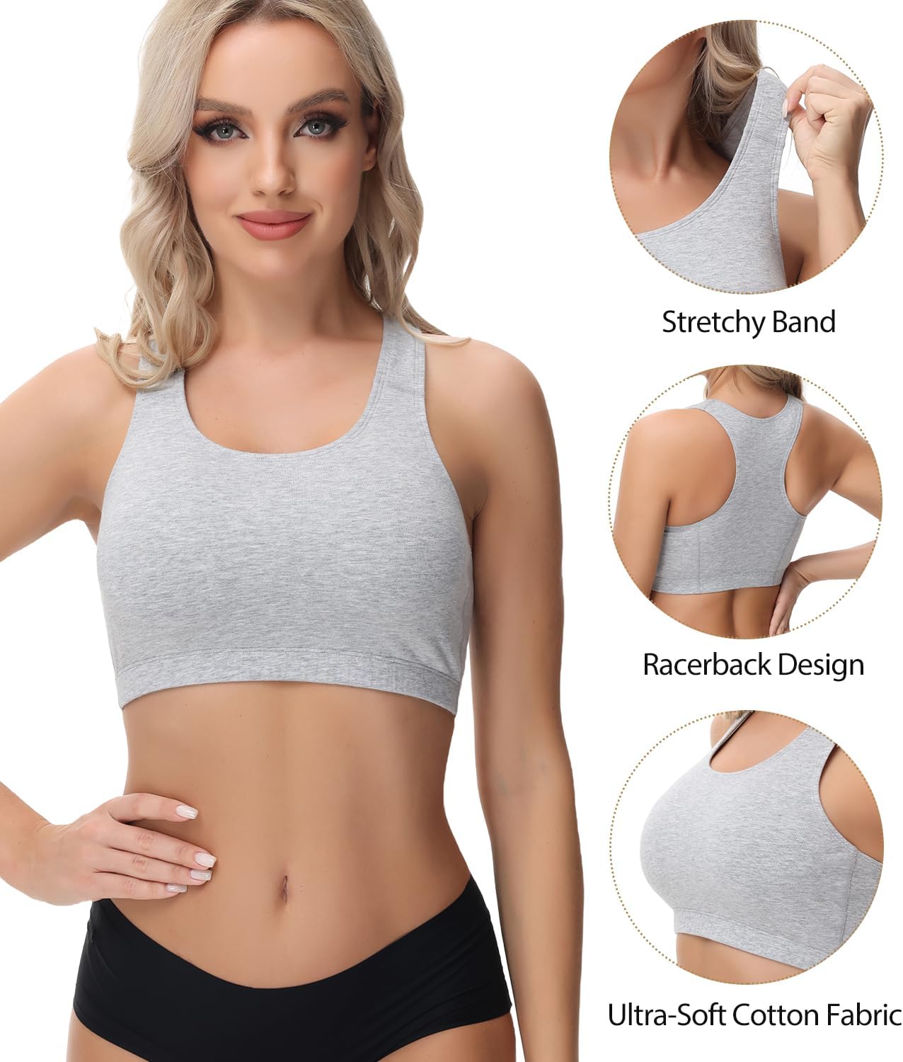 Detalle de wirarpa Bustier Damen Baumwolle Ohne Bügel – T-Rücken, 3er Pack