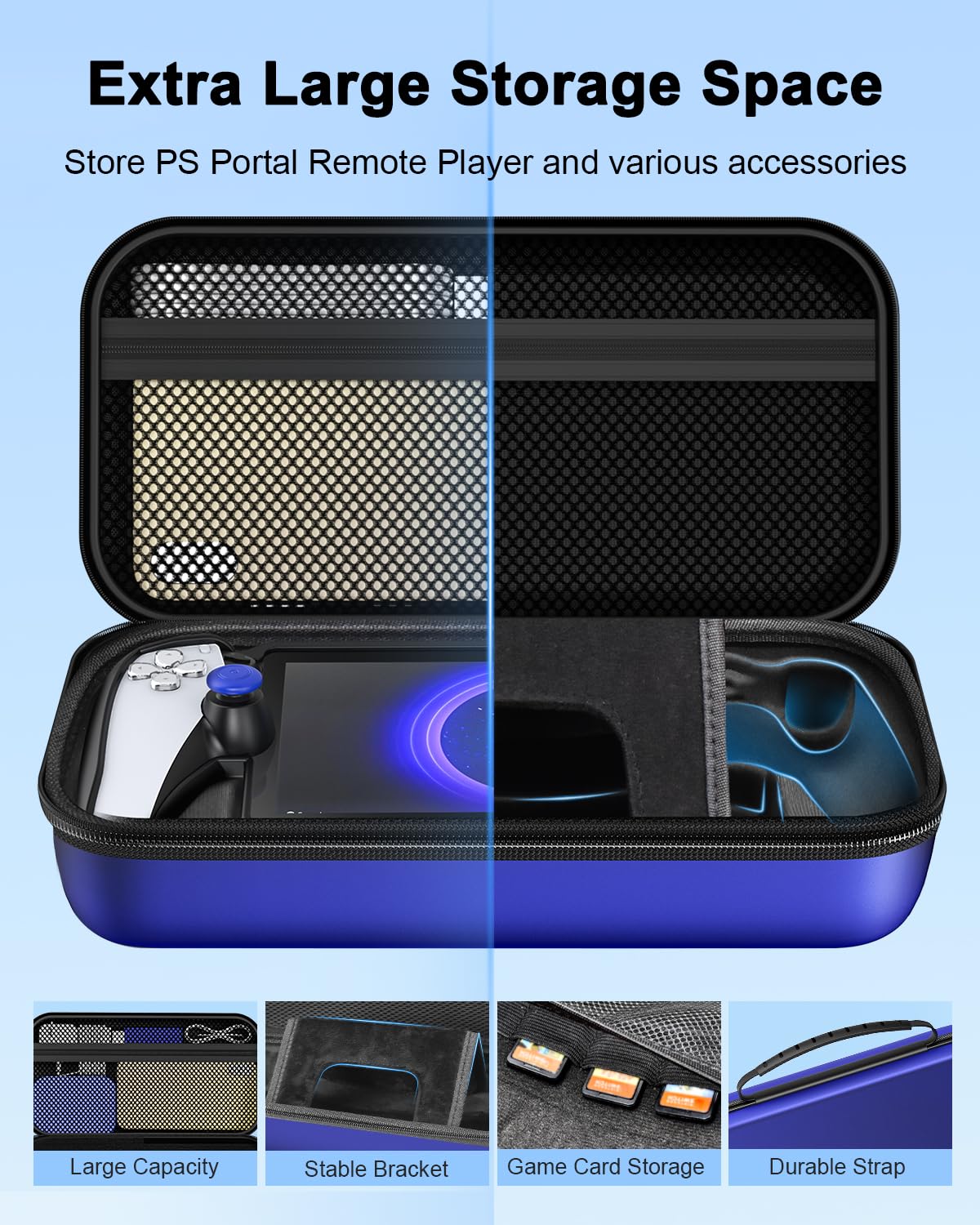 Thumbnail 2 de KOVA 13 in 1 Accessories Set for PlayStation Portal Remote Player (Blue) with Carrying Case, Charging Dock, TPU Shell, Screen Protectors & More