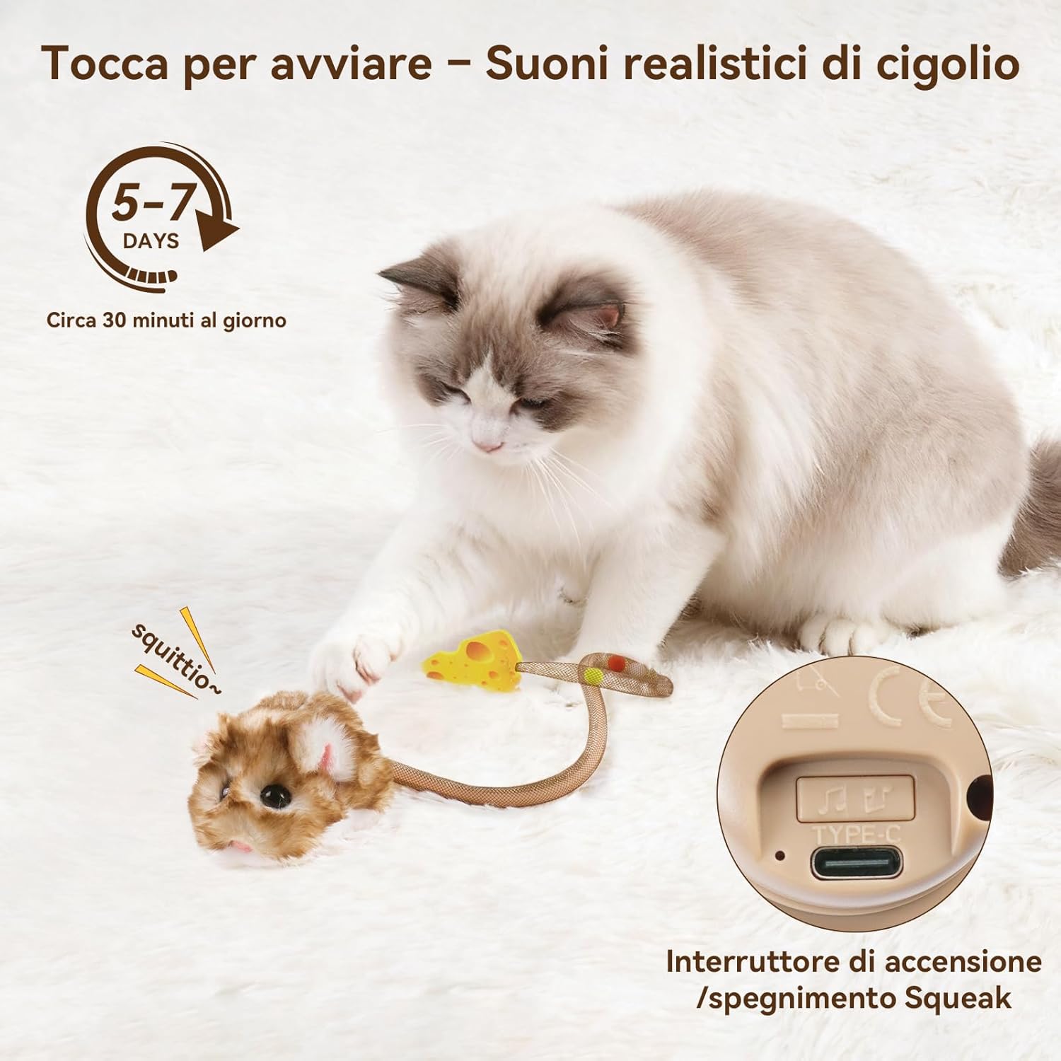 Thumbnail 3 de Migipaws giocattolo interattivo per gatti con topolino elettrico ricaricabile e coda che si muove