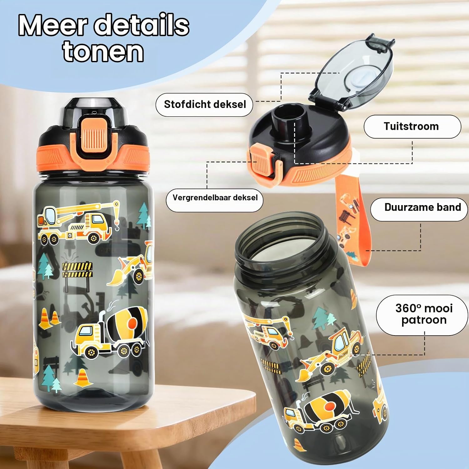 Detalle de SUPPRUI zhiyinertongde002 kinderdrinkfles 600 ml met klikdeksel en brede opening