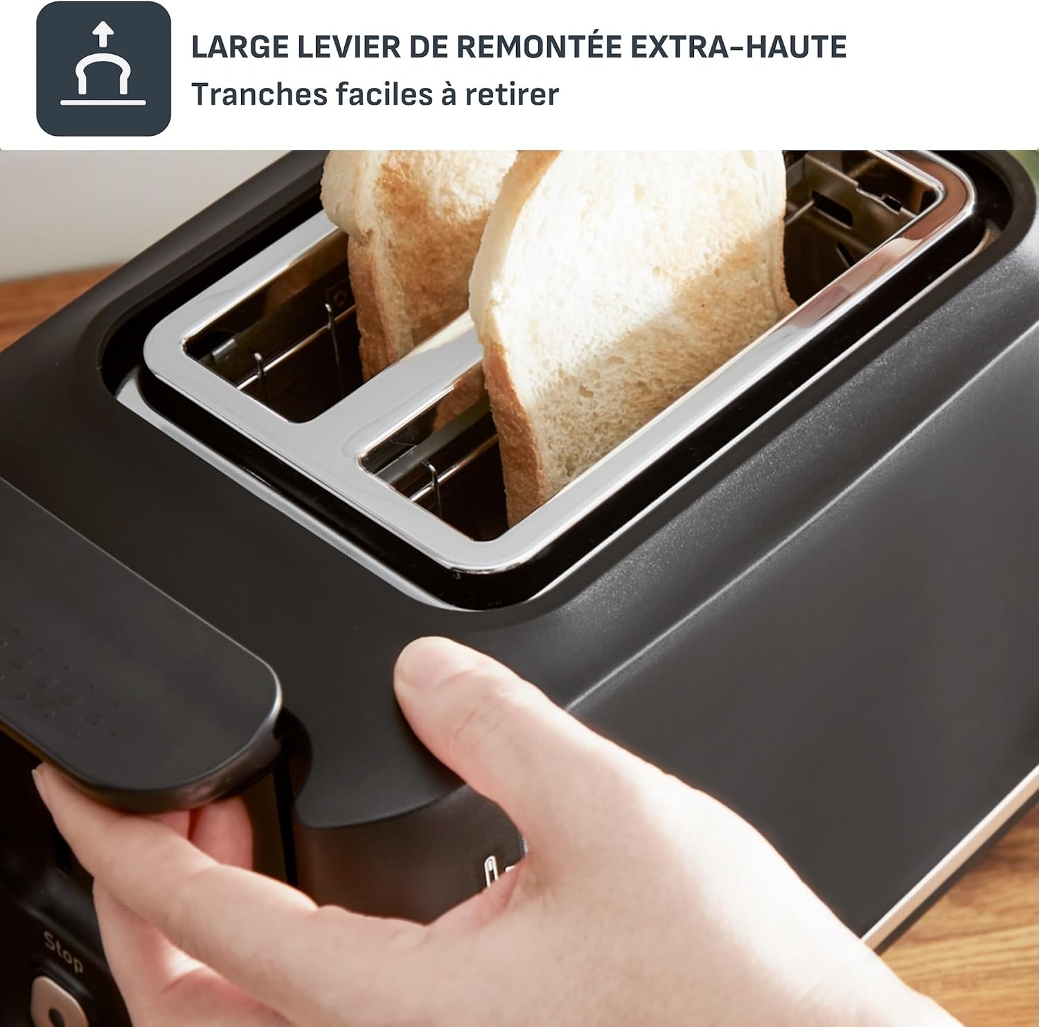Detalle de Tefal Includeo – Grille-pain 2 fentes extra-larges avec pinces magnétiques – Noir