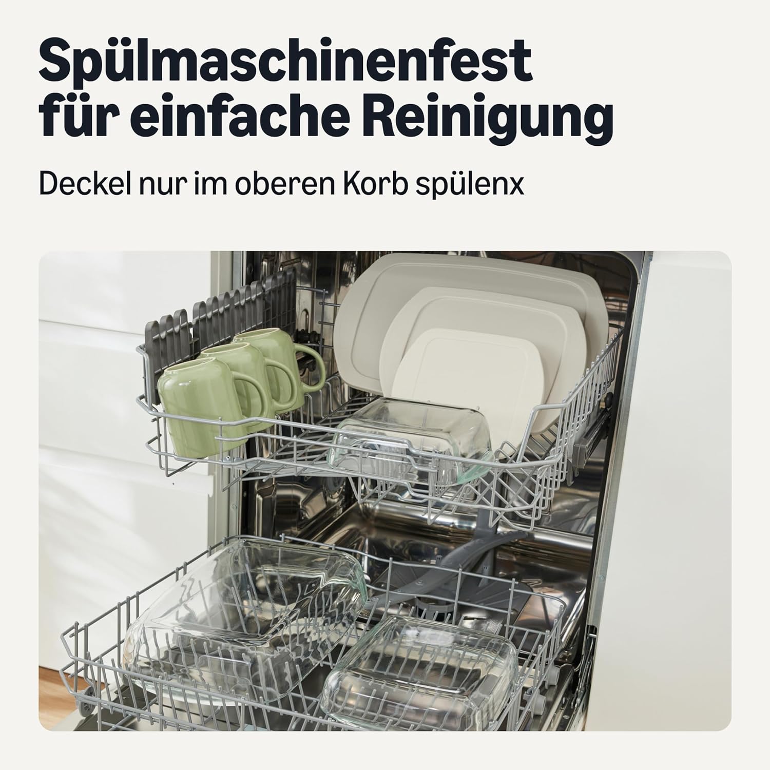 Detalle de Amazon Basics Glas-Backformen-Set mit BPA-freien Deckeln – 6-teiliges Borosilikatglas-Backset