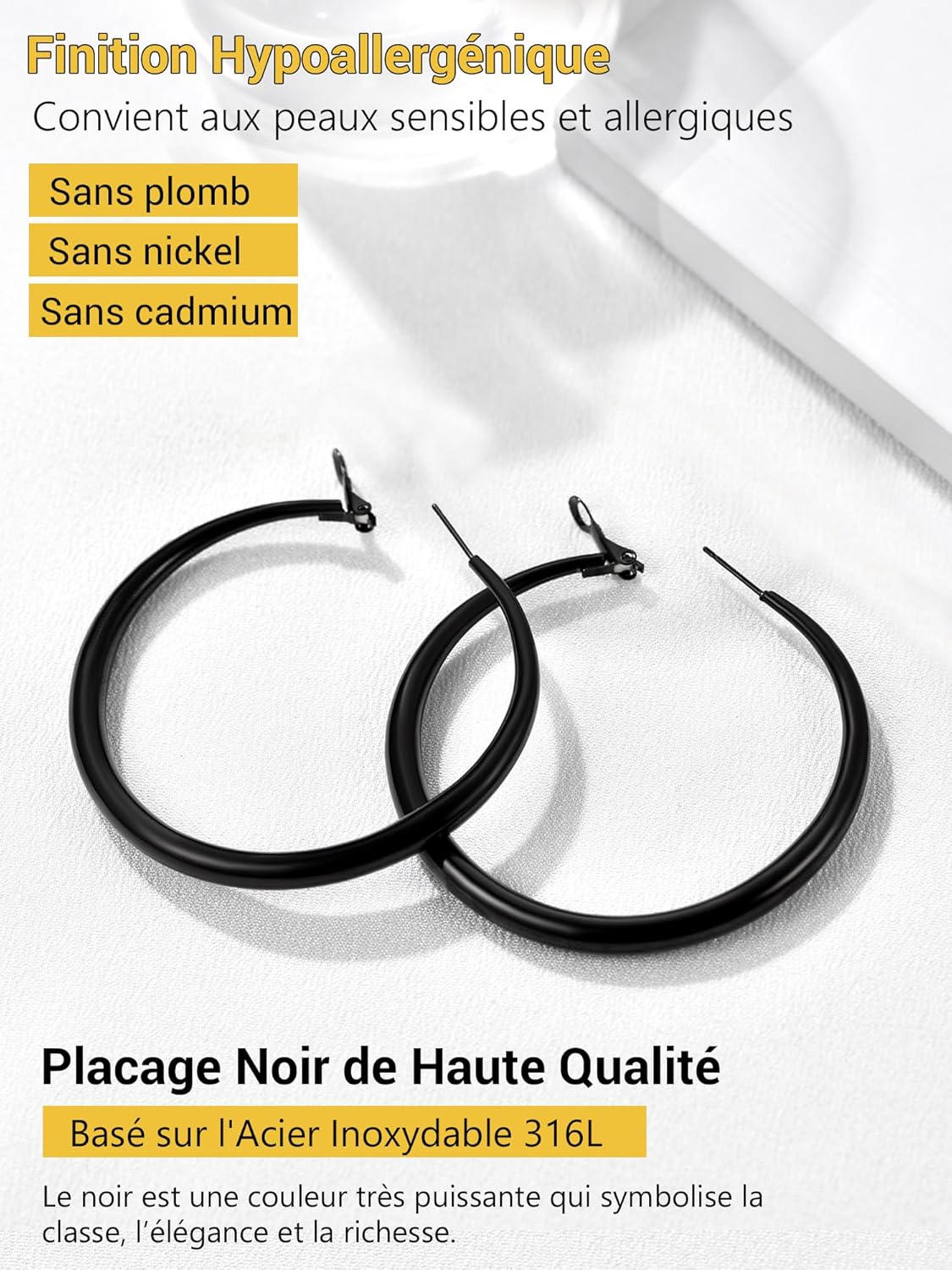 Thumbnail 2 de PROSTEEL Créoles femme en acier inoxydable 316L (40 mm/60 mm/80 mm) – anneaux type hoop