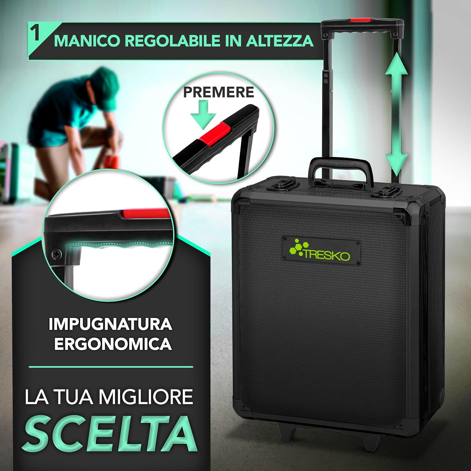 Thumbnail 6 de TRESKO Valigia degli attrezzi 949 pezzi – cassetta portattrezzi con trolley verde