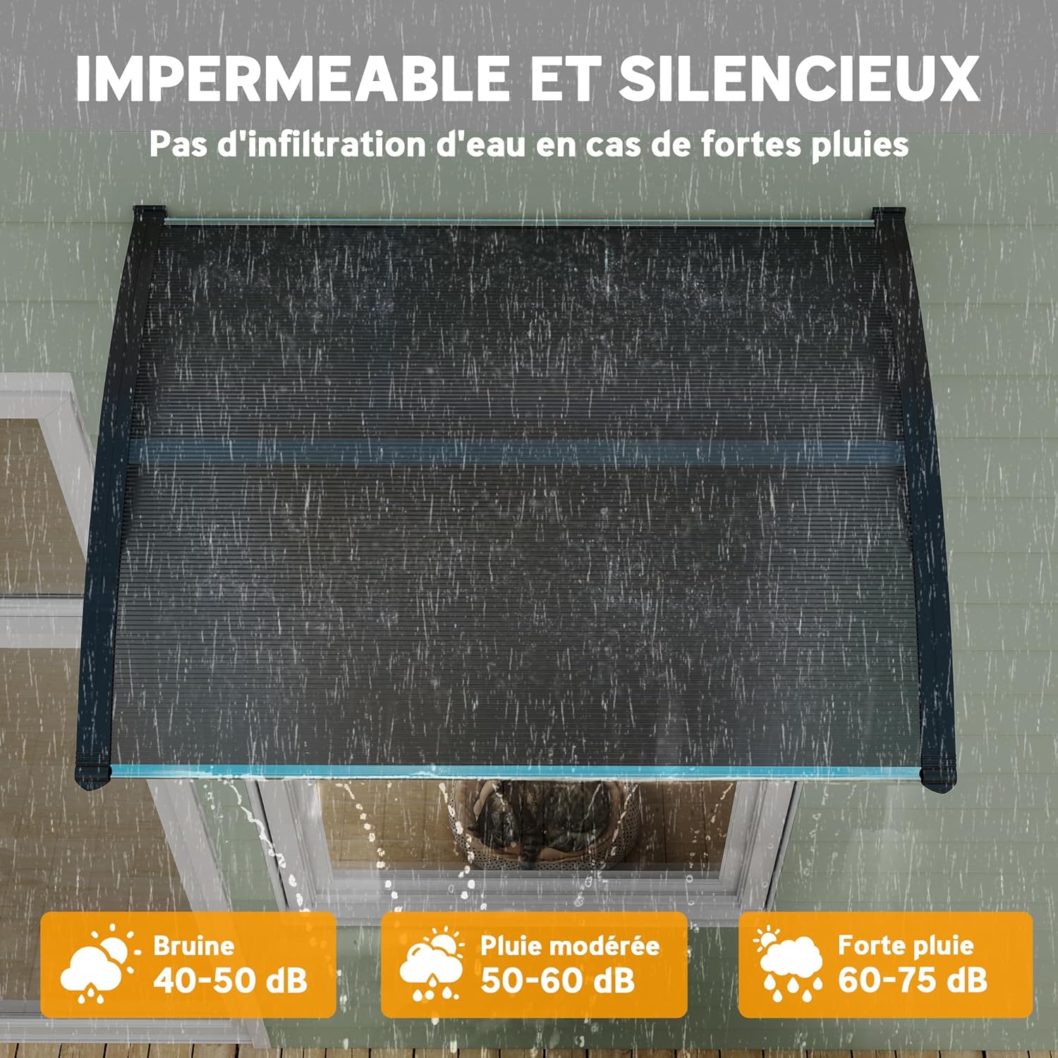 Thumbnail 3 de Outsunny Auvent de Porte d’entrée 100x75 cm – Toit Marquise en Polycarbonate et Profil Aluminium, Noir