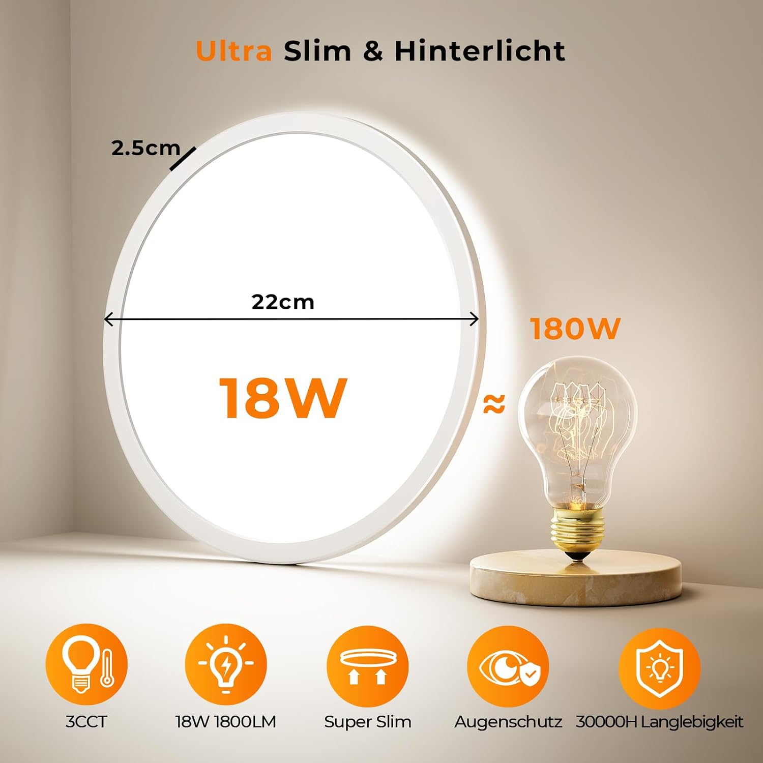 Detalle 2 de Matane Deckenlampe LED rund Ø22 cm, 18W