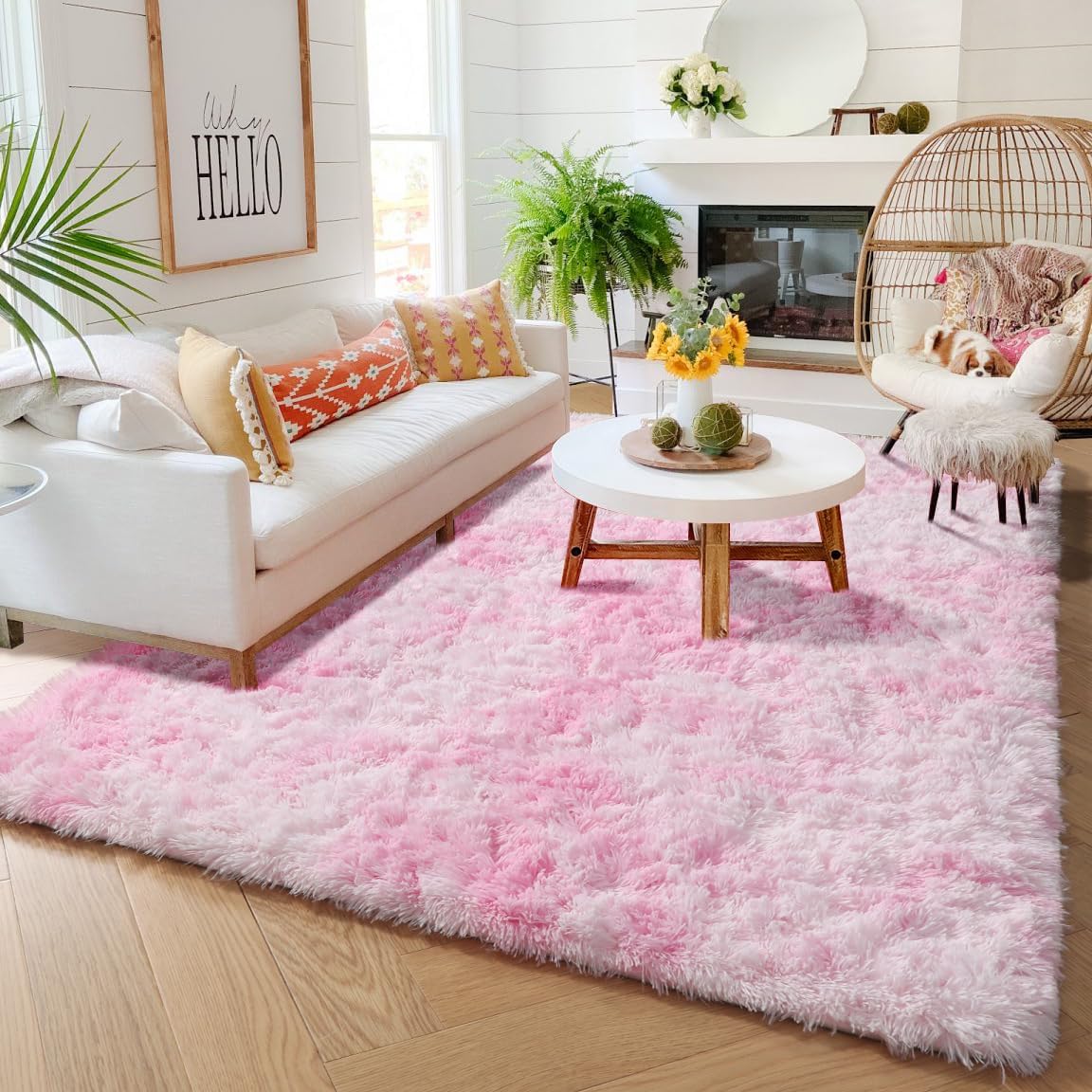 Thumbnail 4 de Amdrebio Pink Area Rugs 4' x 6' Pink-and-White Microfiber Shag Rug