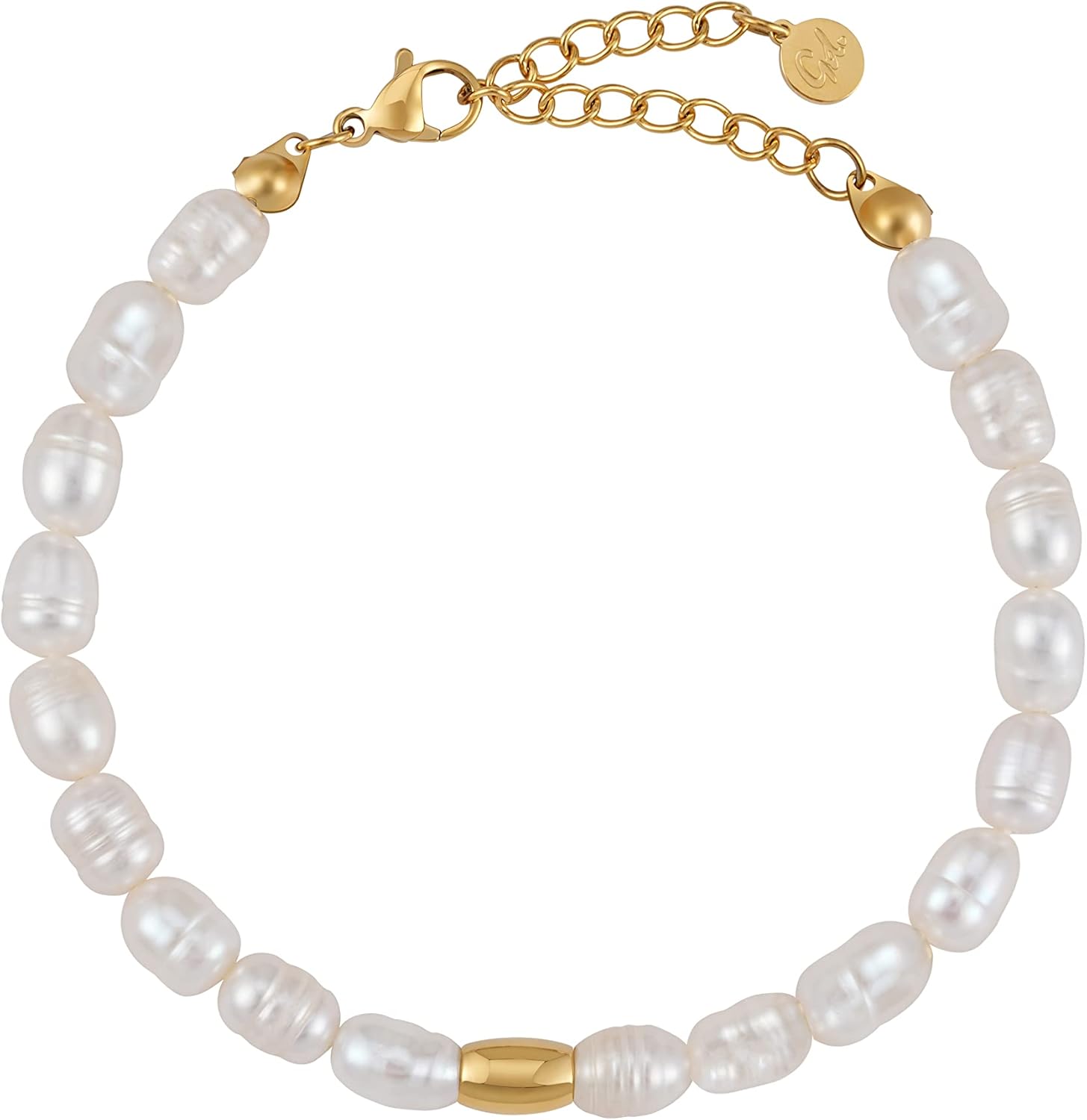 Detalle de GD GOOD.designs Perlenarmband für Damen mit echten Süßwasserperlen (4 mm), 18K-Vergoldung, verstellbar 15–19 cm
