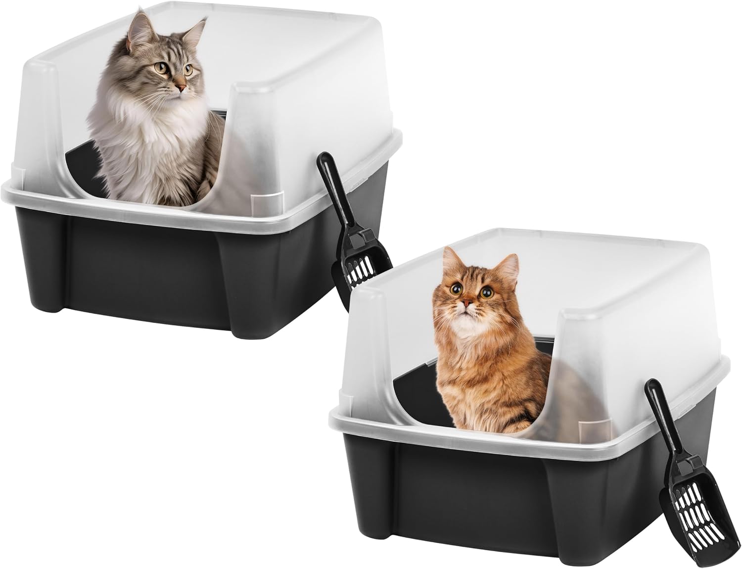Detalle de IRIS USA 301165 High-Sided Cat Litter Box, Large, Black, 2-Pack